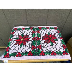Vintage Royal Terry Christmas Pink Poinsettia Hand Towel Stained Glass Design